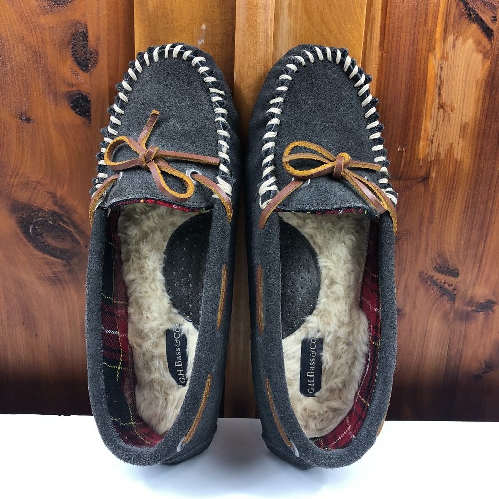 G.H. Bass & Co. Gray Suede Leather Moccasin Comfy Slipper Classic Cabincore